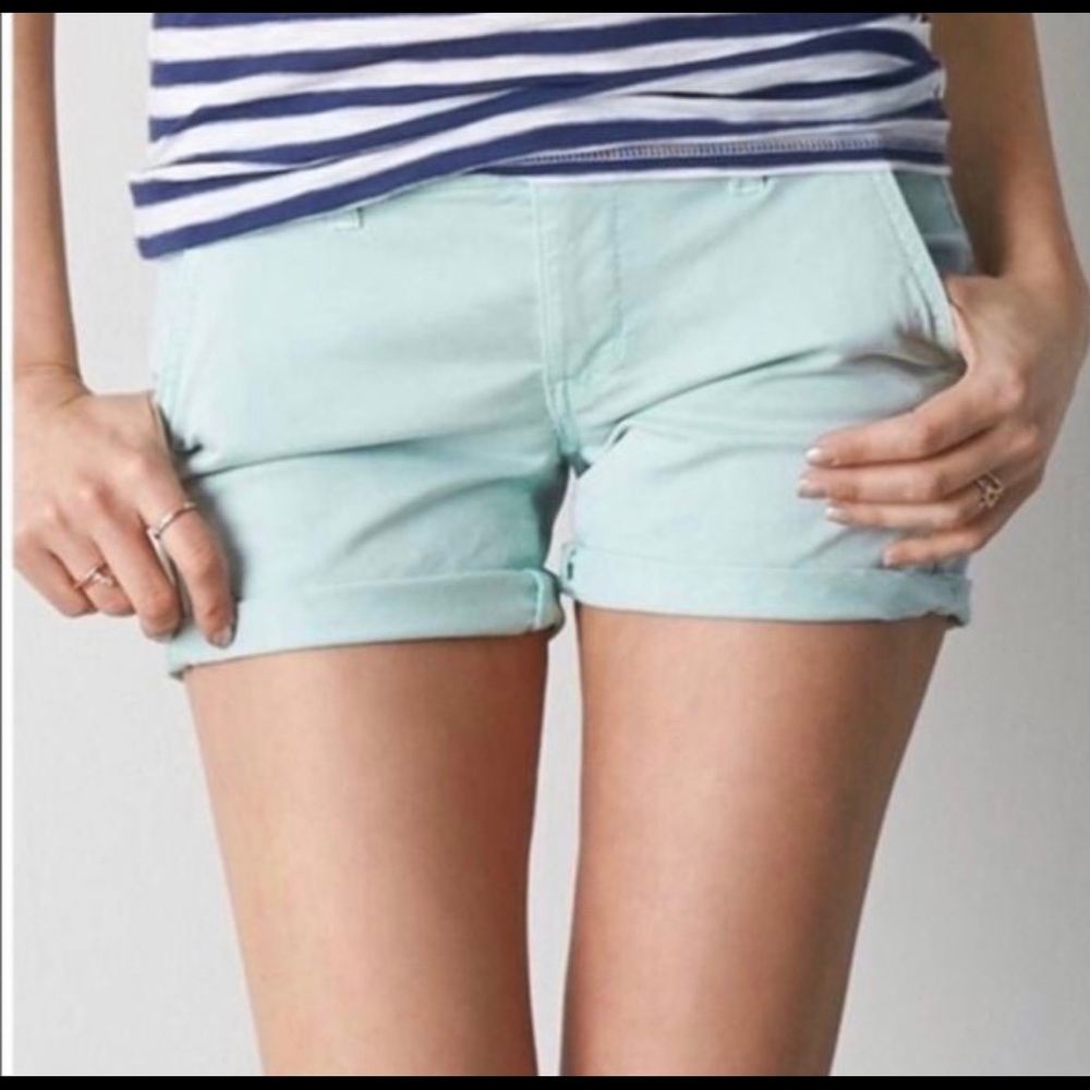 American Eagle Mint Green Midi Cuffed Stretch Shorts